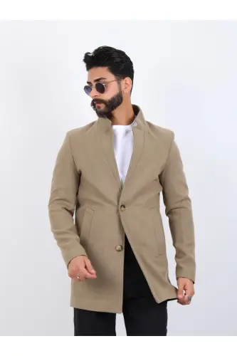 Erkaklar uchun Vizon Slim Fit tik yoqali kaşmir palto 