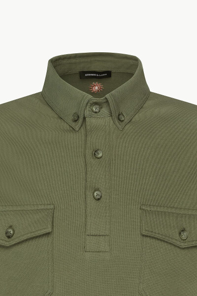 Erkaklar uchun Xaki 100% Paxta Slim Fit Tor Kesim Polo Yaxali Futbolka - 7