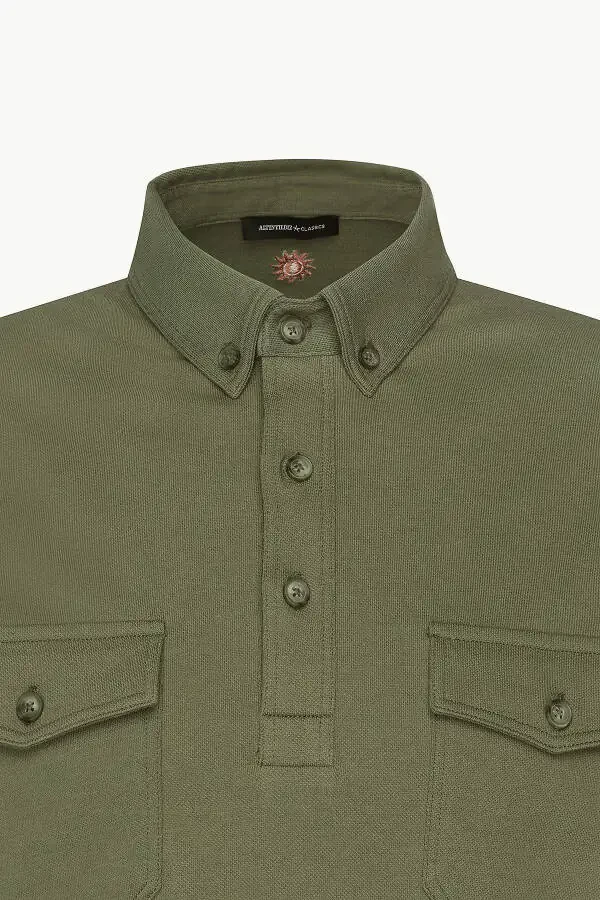 Erkaklar uchun Xaki 100% Paxta Slim Fit Tor Kesim Polo Yaxali Futbolka - 7