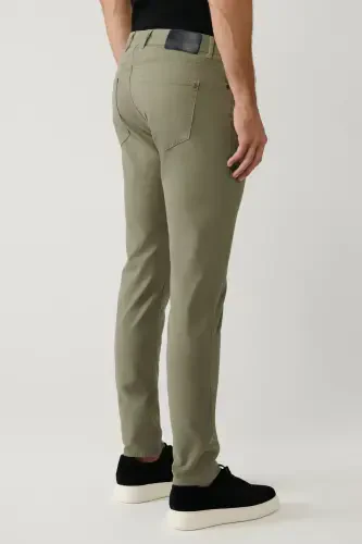 Erkaklar uchun Xaki Klassik Belli, Armirlangan Aralash 5 Cho'ntakli Perge Slim Fit Shimim A41Y3071 - 5