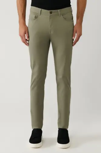 Erkaklar uchun Xaki Klassik Belli, Armirlangan Aralash 5 Cho'ntakli Perge Slim Fit Shimim A41Y3071 - AVVA (1)