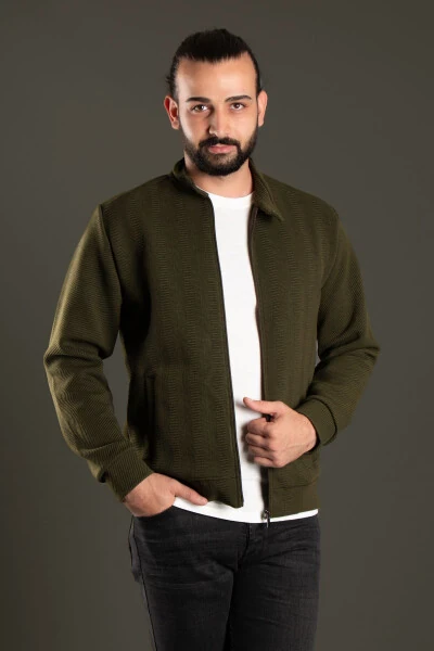 Erkaklar uchun xaki naqshli kardigan - ZEKİ ÖZER