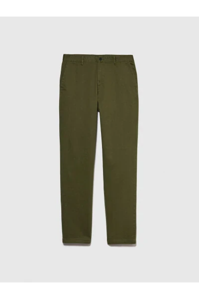 Erkaklar uchun xaki rangli cho'ziluvchan paxta slim fit denim chino shimini - SISLEY (1)