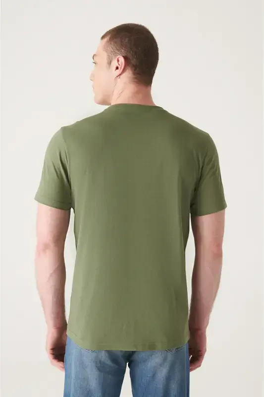 Erkaklar uchun Xaki T-shirt 100% Paxta Nafas Oladigan Krujka Bo'yin Regular Fit E001000 - 4