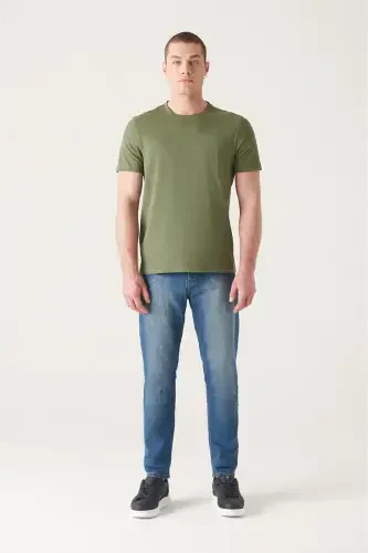 Erkaklar uchun Xaki T-shirt 100% Paxta Nafas Oladigan Krujka Bo'yin Regular Fit E001000 - 6