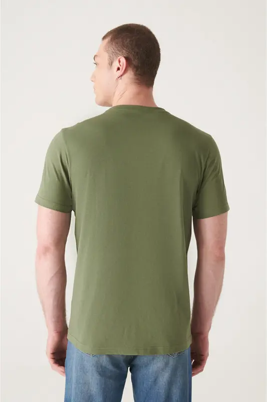 Erkaklar uchun Xaki T-shirt 100% Paxta Nafas Oladigan Krujka Bo'yin Regular Fit E001000 - 4