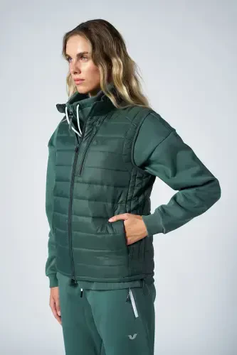 Erkaklar uchun yashil cho'ntakli fermuarli yelkasiz kundalik yelek 1268 - 6