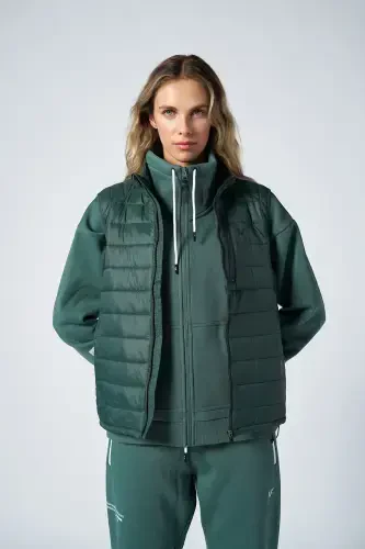 Erkaklar uchun yashil cho'ntakli fermuarli yelkasiz kundalik yelek 1268 - 8