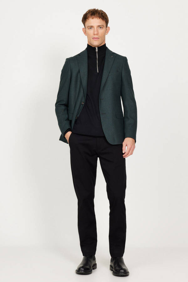 Erkaklar uchun yashil slim fit tor kesimli mono yoqali naqshli jun blazer ko'ylagi - 6