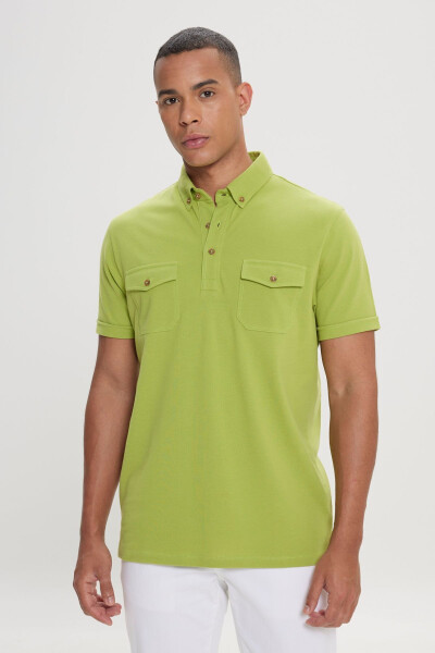 Erkaklar uchun yerfıstığı yashil 100% paxta Slim Fit tor kesimli polo yoqali futbolka - ALTINYILDIZ CLASSICS