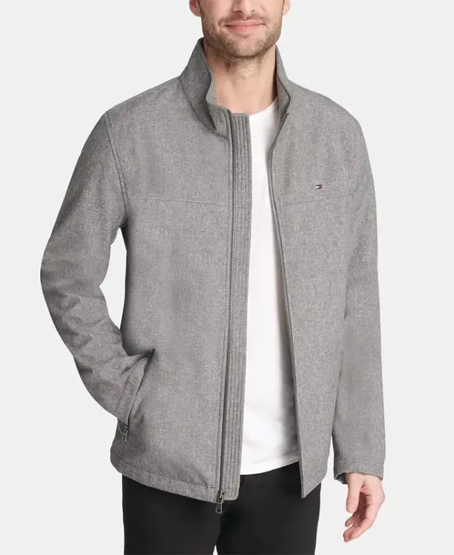 Men's Soft-Shell Classic Zip-Front Jacket-Heather Gray - 1