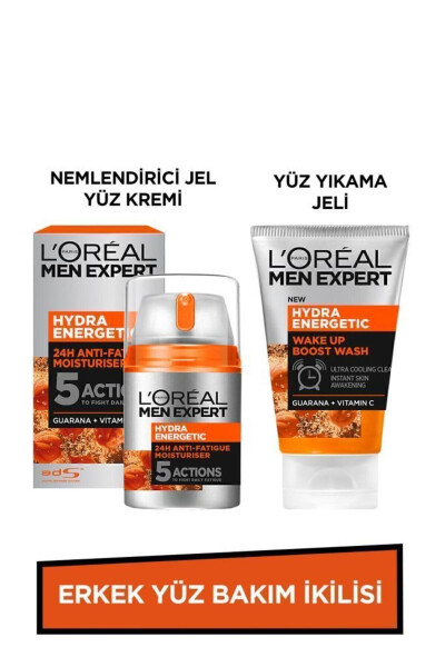 Erkaklar uchun yuzni parvarishlash to'plami Hydra Energetic Yuzni yuvish jeli 100ml Namlovchi jel yuz kremi 50ml - 1