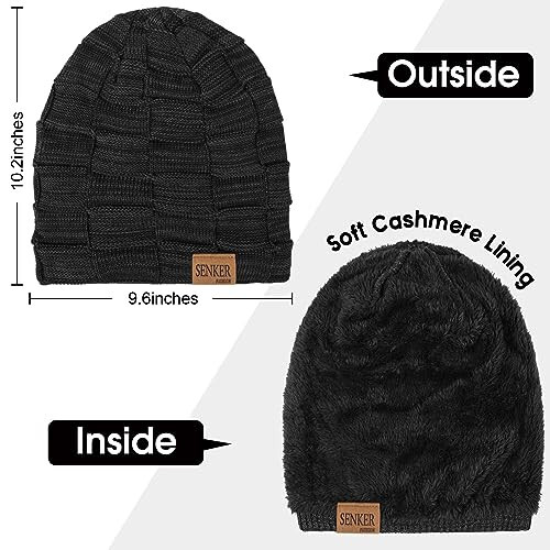 Erkaklar va ayollar uchun 2 ta paket slouchy beanie qishki shlyapalari, qalin iliq kattalashtirilgan to'qilgan kepka - 3