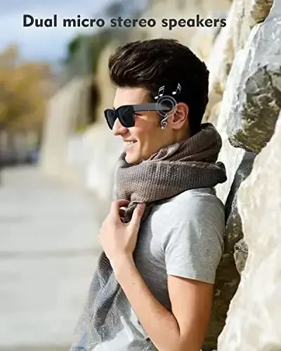 Erkaklar va ayollar uchun Bluetooth Audio Smart ko'zoynaklari, RUIMEN dinamik va mikrofonli aqlli ko'zoynaklar, ochiq quloqli musiqali qo'ng'iroq, ovoz balandligini boshqarish, UVga qarshi linzalar, IP4 suv o'tkazmaydigan klassik qora standart o'lcham - 3