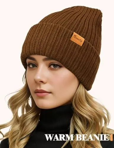 Erkaklar va ayollar uchun do'pi qalpog'i Fleece qishki shapka To'qilgan bosh suyagi paypoq qalpoqlari Yigitlar uchun termal qor shapkasi Isitiladigan manjetli sovg'a - Beanie (1)
