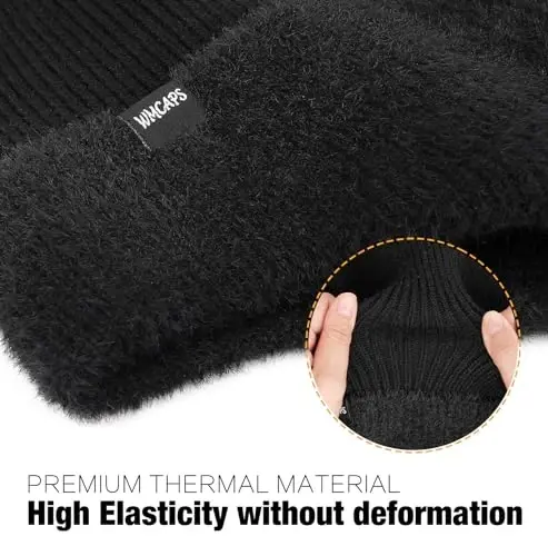 Erkaklar va ayollar uchun quloqchinli Wmcaps qishki jun qoplamali shapka, ochiq havoda issiq issiqlik naqshli shapka paypoqchalari - 3