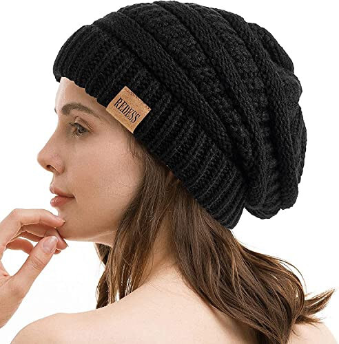 Erkaklar va ayollar uchun REDESS Slouchy Beanie qalpog‘i qishki iliq katta mayin yumshoq cho‘zilgan kabel to‘qilgan beretka - 14