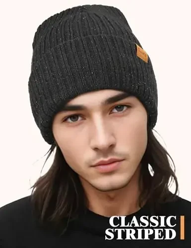 Erkaklar va ayollar uchun shapkalar Junli qishki shapka Erkaklar uchun katta hajmli to'qilgan bosh suyagi paypoq shapkalari Termal qor shapkasi Isitiladigan manjetli sovg'a - Beanie (1)