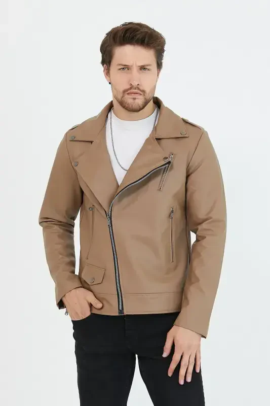 Erkaklar Vizyon Yangi Mavsum Chiziqli Fermuarli Teri Kurtka-Vizyon - 3