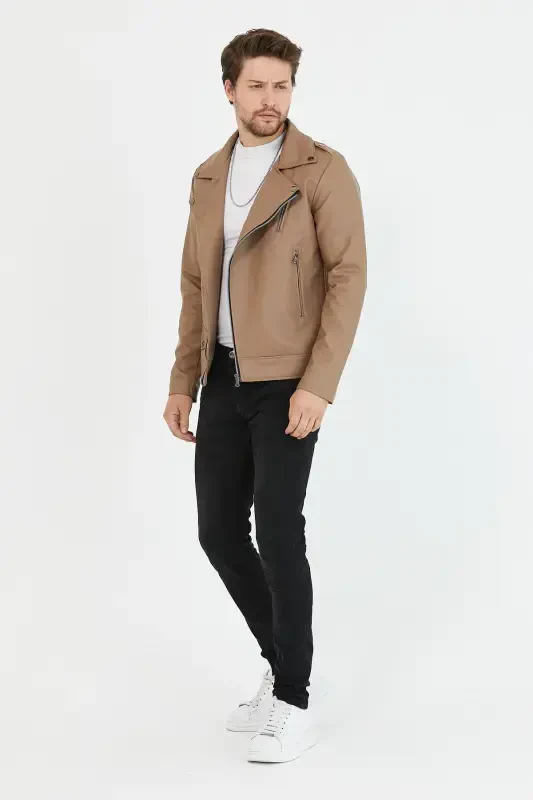 Erkaklar Vizyon Yangi Mavsum Chiziqli Fermuarli Teri Kurtka-Vizyon - 6