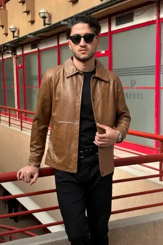 Erkaklar, yangi mavsum, Slim fit (tor kesim), chertma qulf, Sun'iy teri, Kurtka-palto USEDD04-TABA - 3