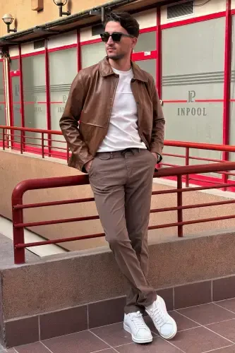 Erkaklar, yangi mavsum, Slim fit (tor kesim), chertma qulf, Sun'iy teri, Kurtka-palto USEDD04-TABA - 6