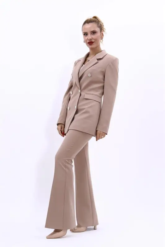 Erkaklar yoqali ikki qator tugmali Blazer Jaket & İspanyol paça shim - Tosh - 1034530 - Tosh - 2