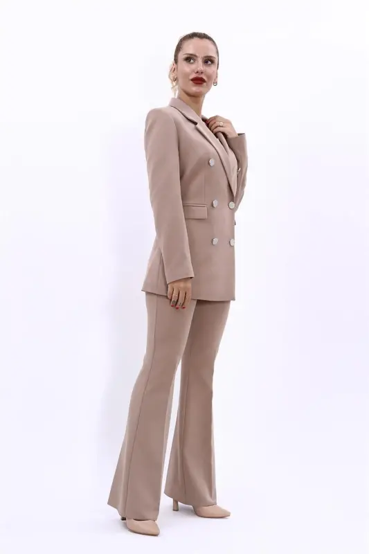 Erkaklar yoqali ikki qator tugmali Blazer Jaket & İspanyol paça shim - Tosh - 1034530 - Tosh - 3