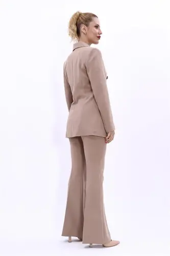 Erkaklar yoqali ikki qator tugmali Blazer Jaket & İspanyol paça shim - Tosh - 1034530 - Tosh - 4