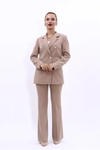 Erkaklar yoqali ikki qator tugmali Blazer Jaket & İspanyol paça shim - Tosh - 1034530 - Tosh - 5