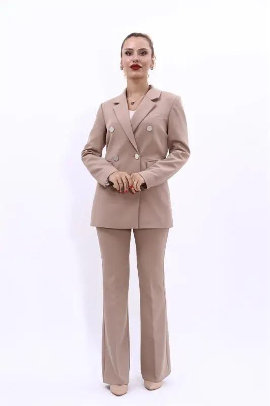Erkaklar yoqali ikki qator tugmali Blazer Jaket & İspanyol paça shim - Tosh - 1034530 - Tosh - 5