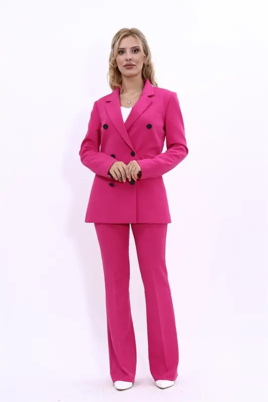Erkaklar Yoqali Kruvaze Blazer Kurtka & Ispancha Shimli Shim-Fushya - Fushya - 5