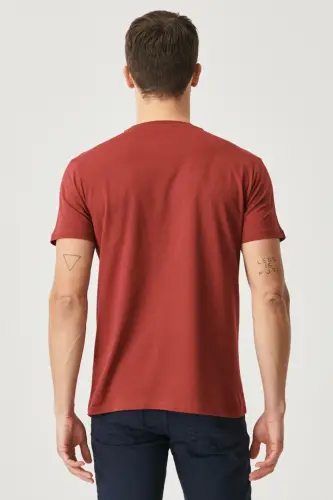 Erkaklar/uniseks Bordo 100% Paxta Slim Fit Tor Ko'rinishli Velosiped Yoqali Asosiy Futbolka-Bordo - 12