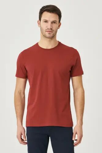 Erkaklar/uniseks Bordo 100% Paxta Slim Fit Tor Ko'rinishli Velosiped Yoqali Asosiy Futbolka-Bordo - AC&CO / ALTINYILDIZ CLASSICS (1)