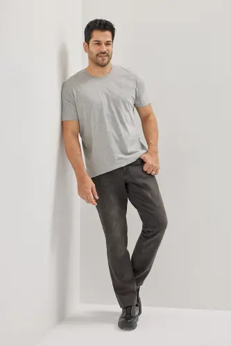 Erkaklar/uniseks Kulrang Melanj Paxtalik Slim Fit Tor Kesimli Velosiped Yoqali Asosiy Futbolka-Kulrang Melanj - 5