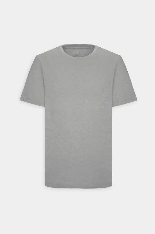 Erkaklar/uniseks Kulrang Melanj Paxtalik Slim Fit Tor Kesimli Velosiped Yoqali Asosiy Futbolka-Kulrang Melanj - 15