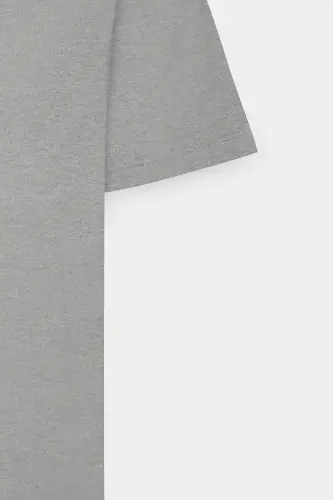 Erkaklar/uniseks Kulrang Melanj Paxtalik Slim Fit Tor Kesimli Velosiped Yoqali Asosiy Futbolka-Kulrang Melanj - 17