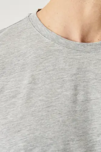 Erkaklar/uniseks Kulrang Melanj Paxtalik Slim Fit Tor Kesimli Velosiped Yoqali Asosiy Futbolka-Kulrang Melanj - 9