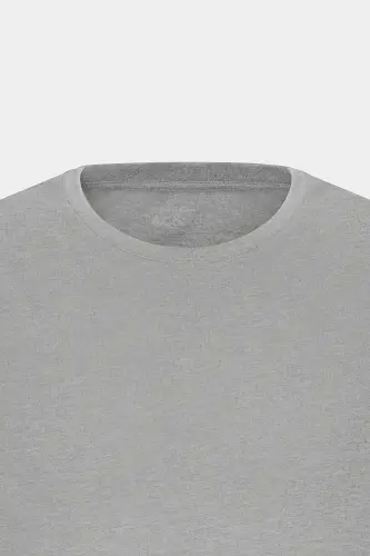 Erkaklar/uniseks Kulrang Melanj Paxtalik Slim Fit Tor Kesimli Velosiped Yoqali Asosiy Futbolka-Kulrang Melanj - 12