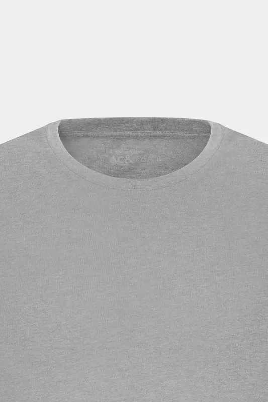 Erkaklar/uniseks Kulrang Melanj Paxtalik Slim Fit Tor Kesimli Velosiped Yoqali Asosiy Futbolka-Kulrang Melanj - 12