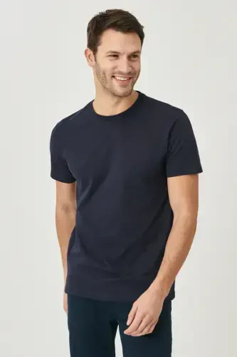 Erkaklar/uniseks to'q ko'k 100% paxta Slim Fit tor kesimli velosiped yoqali asosiy futbolka - to'q ko'k - 7