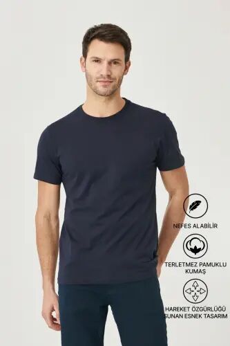 Erkaklar/uniseks to'q ko'k 100% paxta Slim Fit tor kesimli velosiped yoqali asosiy futbolka - to'q ko'k - 3