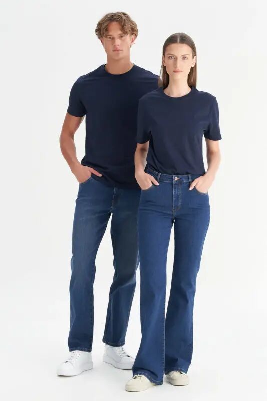 Erkaklar/uniseks to'q ko'k 100% paxta Slim Fit tor kesimli velosiped yoqali asosiy futbolka - to'q ko'k - 4