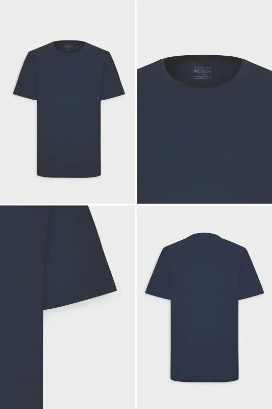 Erkaklar/uniseks to'q ko'k 100% paxta Slim Fit tor kesimli velosiped yoqali asosiy futbolka - to'q ko'k - 6