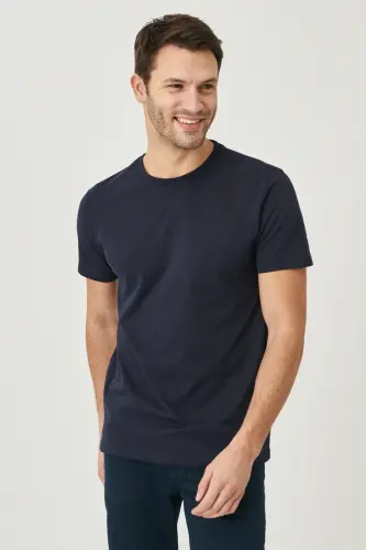 Erkaklar/uniseks to'q ko'k 100% paxta Slim Fit tor kesimli velosiped yoqali asosiy futbolka - to'q ko'k - 7