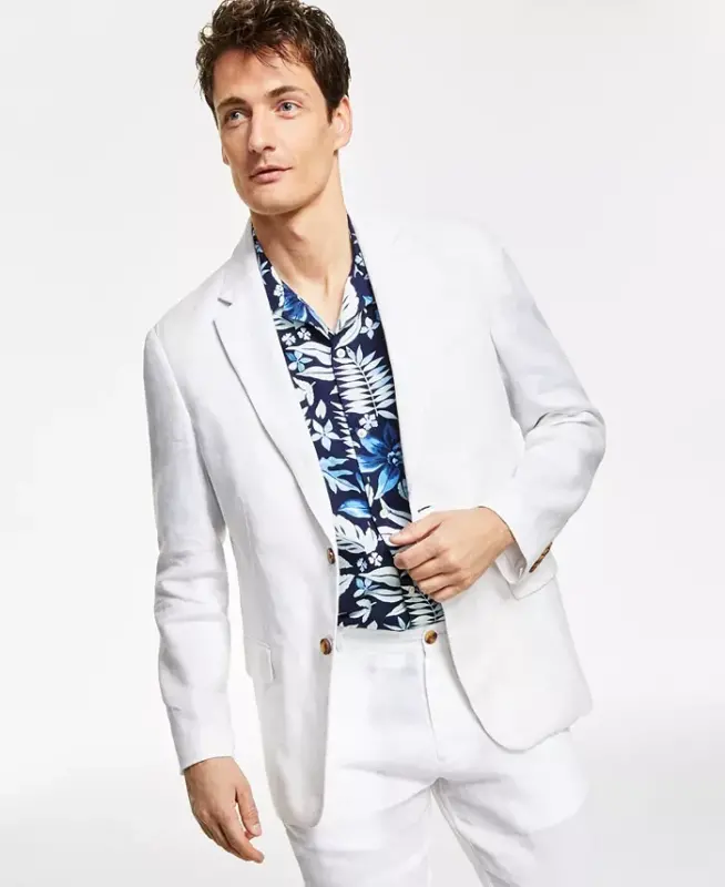 Men's 100% Linen Blazer, Created for Modazone - White Pure - 1