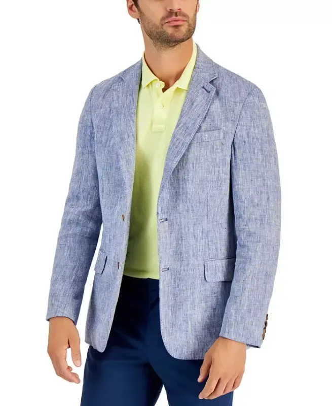 Men's 100% Linen Blazer, Created for Modazone - Chambray - 1