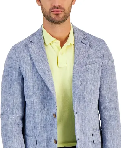 Men's 100% Linen Blazer, Created for Modazone - Chambray - 3