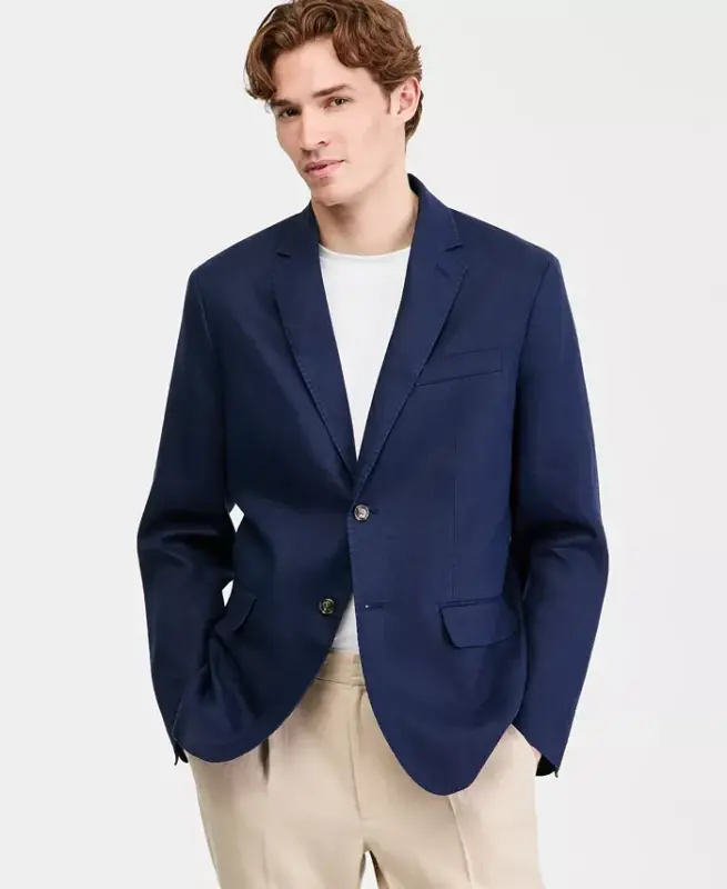 Men's 100% Linen Blazer, Created for Modazone - Navy Blue - 1