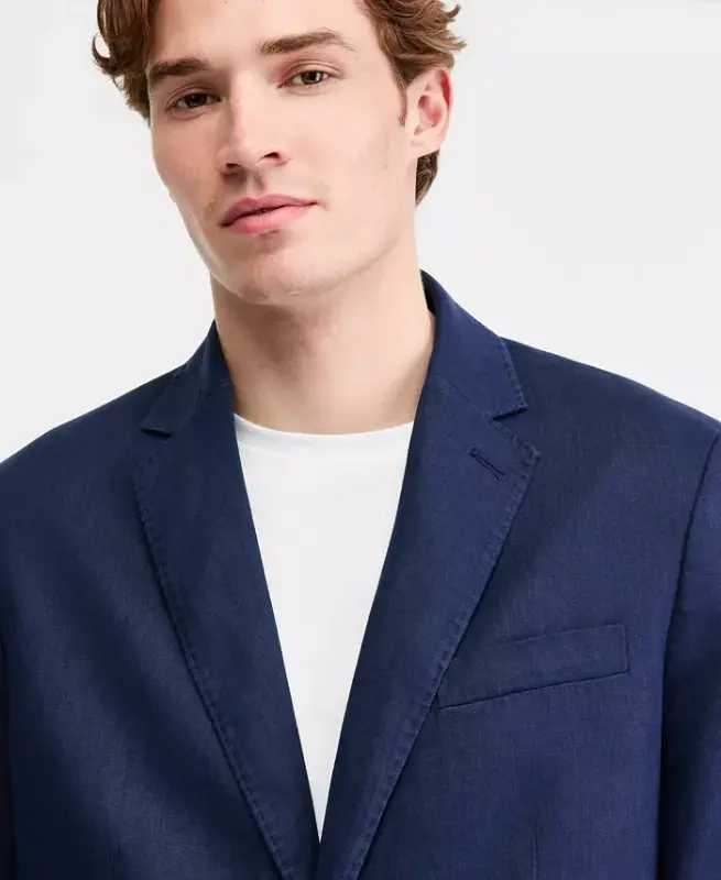 Men's 100% Linen Blazer, Created for Modazone - Navy Blue - 2